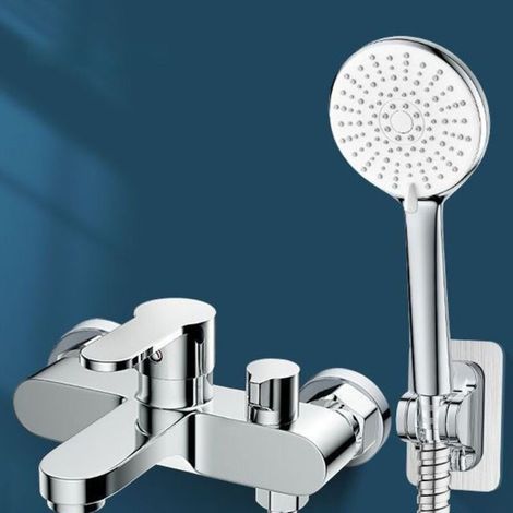 Robinet de baignoire avec douchette, mitigeur baignoire et douche, deux sorties, mitigeur monocommande de bain avec douchette, support, flexible de 1,5 m, argent (1/5)