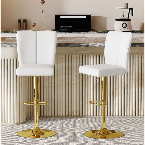 Tabouret de bar 93,5x51,5x37 cm en métal et PU blanc, facile à monter pour cuisine FloraGrace (1/5)