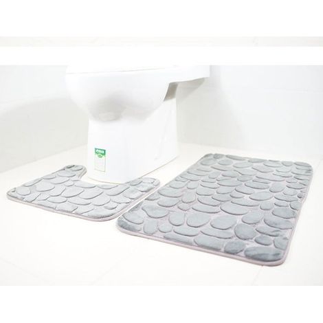 Paramount City Tapis de Toilette et Tapis de Bain - 2 pièces - Microfibre - Polyester - Dos en Caoutchouc antidérapant - Séchage Rapide (Gris) (1/2)