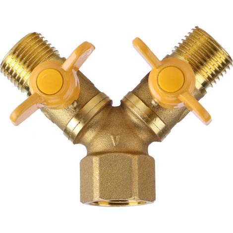 Adaptateur de robinet double 2 voies en laiton G1/2 pour jardin, connecteur de tuyau d'arrosage à deux sorties, raccord de robinet d'extérieur robuste, ensemble de fixation pour irrigation. (1/5)