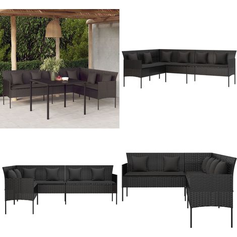 Gartensofa in L-Form mit Kissen Schwarz Poly Rattan - L-Form - Kissen (1/5)