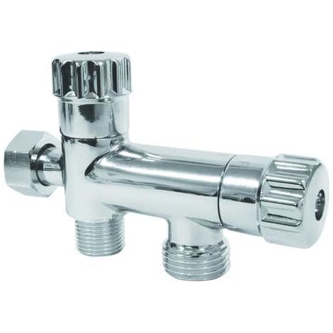 Robinet WC 3 voies anticalcaire avec tête céramique, entrée écrou-tournant F3/8", sortie M3/8" et M1/2", finition chromée, design moderne (1/2)