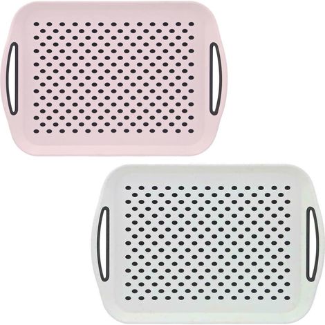 Lot de 2 Plateaux de service antidérapants avec poignées en caoutchouc gris et blanc pour repas sur canapé