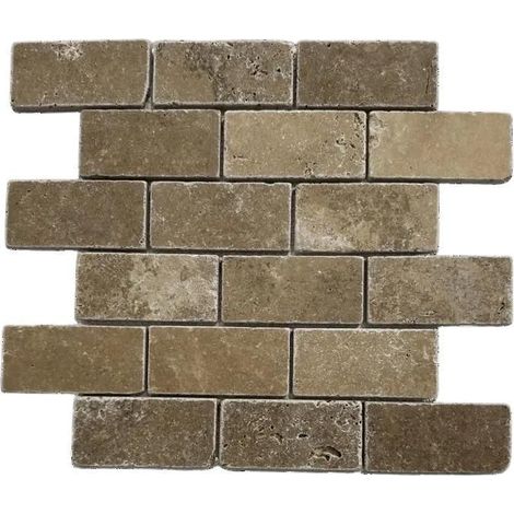 Mosaik aus Travertin - ALBEDO PIERRE - Noce gealtert - Naturbeige - 30,5x35,5x1 cm - Wand & Boden (1/2)