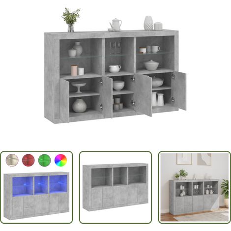 vidaXL LED-Beleuchtung -  Sideboard mit LED-Leuchten Betongrau 162x37x100 cm (1/5)