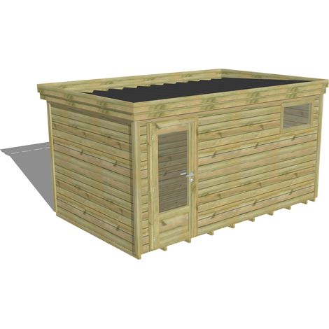 ABRI DE JARDIN bois Pin autoclave 27mm - 4,34x2,64m / 11,5m2 - Bac acier - Plancher bois (1/5)