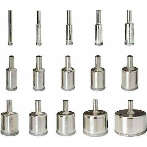 forets Diamants 15 Pices 6-50mm Forets Pour Scie Mtaux Forets Diamants En Acier Au Carbone Pour Le Verre, La Cramique, La Porcelaine, Le Marbre, (1/4)