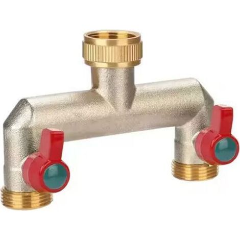 Répartiteur de Robinet de Jardin en Laiton, répartiteur de Tuyau 1/2" et 3/4", connecteur de Tuyau de Robinet à 2 Voies avec vannes et poignée étendue, Montage sur Deux minuteries d'eau (1/5)