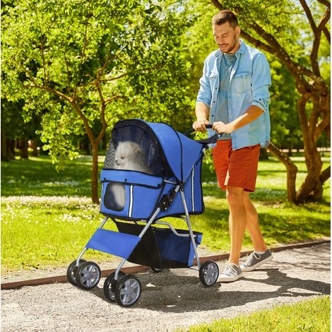 CHICFURN Passeggino per cane 75x45x97 cm in poliestere blu pieghevole (1/5)