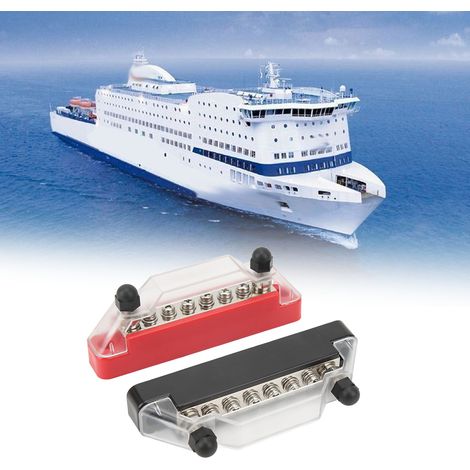 Barre omnibus 48 V 150 A à 6 canaux avec bornier de batterie à 2 bornes et couvercle (paires rouge et noire). Convient aux automobiles et aux navires (livrée avec emballage à bulles interne). (1/5)