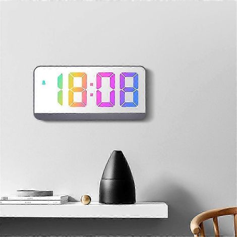 Réveil numérique LED avec fonction snooze, affichage de la température et de l'heure, grand format, finition miroir, couleur 03 (1/4)