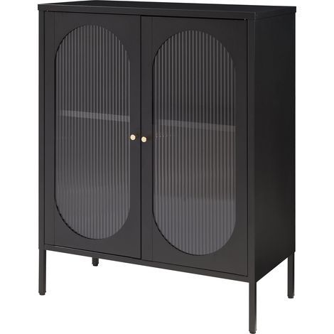 Aparador cómoda mueble de almacenaje para salón recibidor dormitorio acero y cristal 102 x 80 x 40 cm negro 030009027