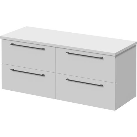 Napoli 460 Gloss White 1200mm Wall Mounted 4 Drawer Vanity Unit for Countertop Basins - 1200mm - Gunmetal Grey 320mm Handle
