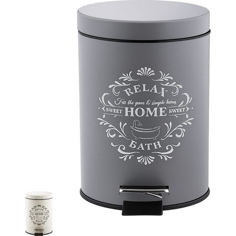 Cestino da bagno in metallo con coperchio - Misura 20,5x28 cm e capacità 5 litri - Pattumiera con secchio estraibile e pedale con apertura automatica - Grigio (1/5)