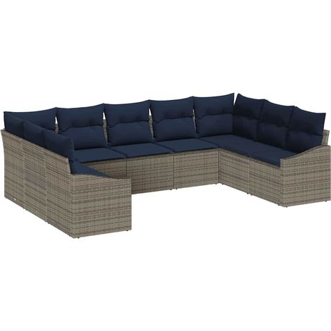 Maison Exclusive - Set Divano da Giardino 9 pcs Grigio e Blu Navy polyrattan
