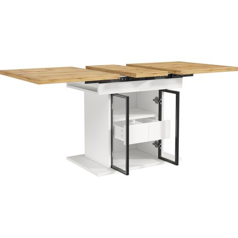 Tavolo da pranzo allungabile con spazio contenitore e illuminazione RGB LED, 110-140 cm, bianco (1/5)