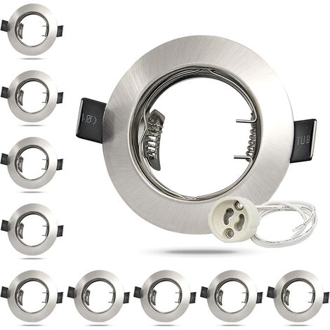 Spot Encastrable GU10 Set,Cadres de Montage en Inox Brossé pour Spot Led Encastrable 65-68mm Avec Douille GU10,220-240V,Rond,Pour Lampes A LED Ou Halogènes Lot de 10 (1/5)