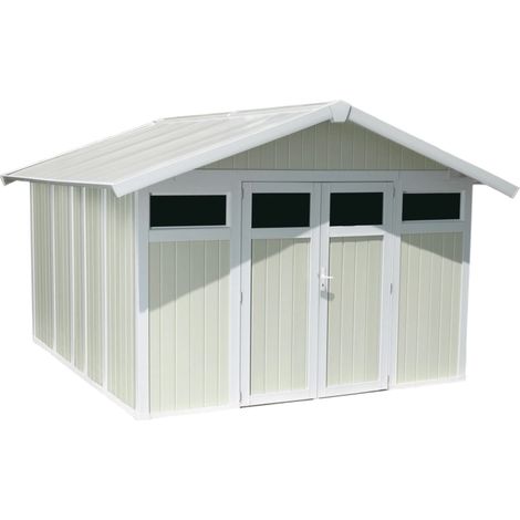 casetta da giardino in pvc grosfillex "utility 11" grigio-verde e bianco 370x407x250 cm - cod. 22811138