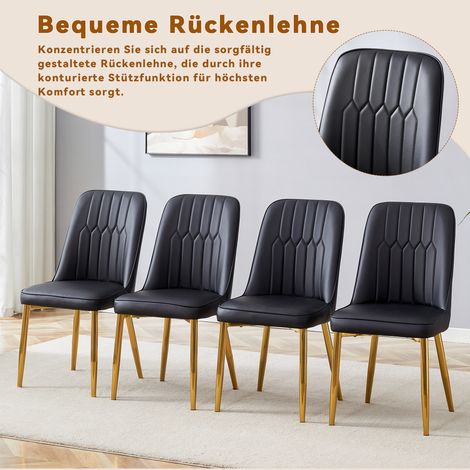 2 chaises de salle à manger en simili cuir noir, design moderne et minimaliste, assise élargie, dossier et pieds métalliques antidérapants, idéales pour cuisine et salle à manger. (1/5)