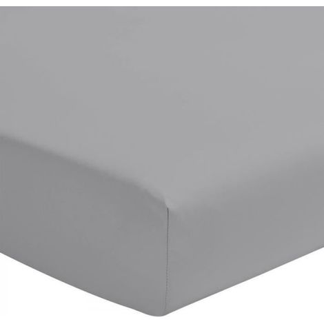 Drap housse uni 100% coton - Bonnet 25cm - Gris clair - 140x190 cm (1/3)