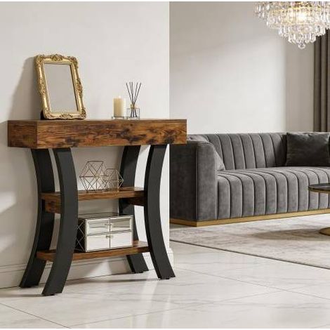 Consolle 105 x 27 x 80 cm con 3 ripiani in MDF e metallo nero e marrone HAVRYA (1/5)