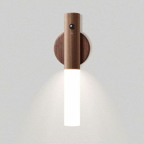Détecteur de Mouvement Veilleuse Rechargeable Veilleuse Murale en Bois Portable Alimenté par Piles Armoire Lumières Sous avec Aimant pour Escaliers Couloir Lumière Ménage (Marron) (1/4)