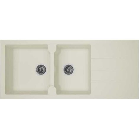 STRADOUR Einbauspüle 2 Becken + 1 Abtropfbecken Aloa - Resin - 116 x 50 cm - Weiß