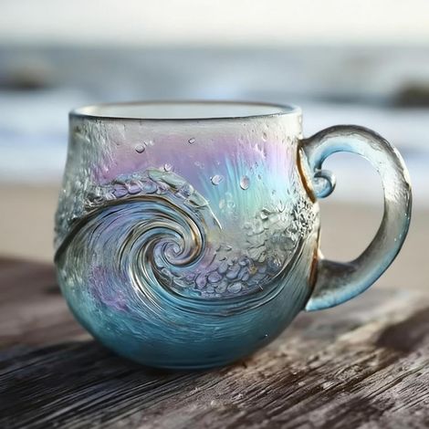 Tasse En Verre Ondulée - 350 Ml - Design Vague Texturé - Pour Café Vin Glacé Boissons Fraîches Ou Chaudes - 1 Pièce (1/5)