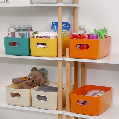 Boîte de Rangement Plastique Style Japonais - Lot de 6 (Orange ×2 + Beige ×2 + Jaune ×1 + Vert ×1), Panier Multifonction-lsw (1/5)