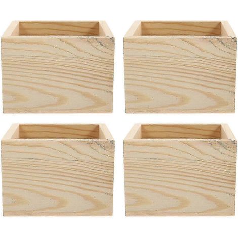Lot de 4 boîtes de rangement en bois naturel, artisanat, emballage de bijoux, décoration intérieure, 10 x 10 x 7 cm (1/5)