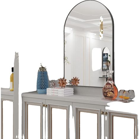 Specchio a parete, design arcuato, nero (1/2)