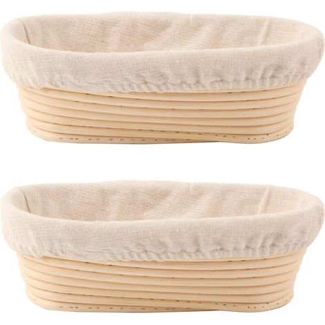 Lot de 2 corbeilles à pain ovales de 25 cm avec doublures, parfaites pour la cuisson du pain au levain, que ce soit en professionnel ou à la maison. (1/4)