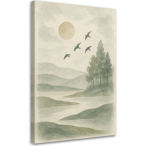 Quadro su tela, Paesaggio naturale Acquerello Beige Foresta - 40x60 (1/3)