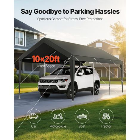 Carport, 3,05 x 6,09 m, Abri de Voiture Robuste avec Cadre en Acier, Abri de Garage Extérieur, Résistant aux UV et à l'Eau, Protect… (1/5)
