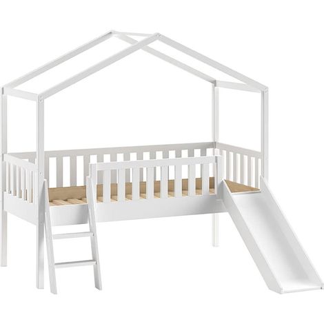 ARKAN - Lit Cabane Surélevé 90x200cm Pin Blanc avec Toboggan (1/3)