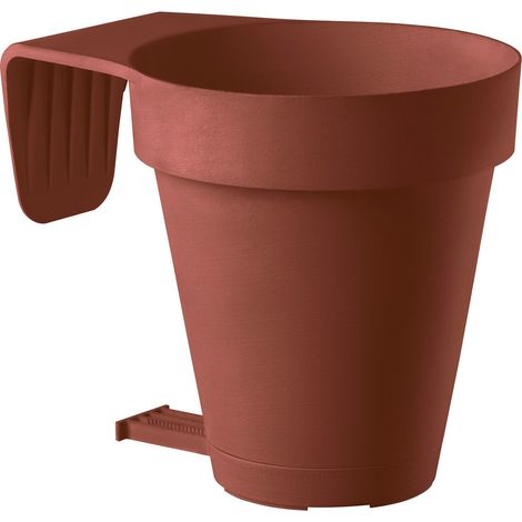 Balconiera Vaso E-Smart Ø20xh20 cm in Harz mit Untertasse und Abstandshalter - Brown