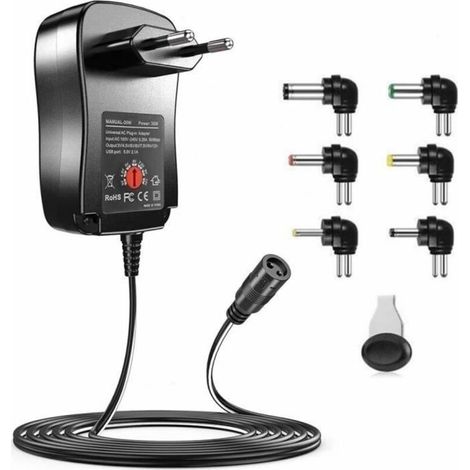 30W Bloc d’Alimentation Universel AC DC 3V / 4.5V / 5V / 6V / 7.5V / 9V / 12V avec 6 Embouts Amovibles (1/4)