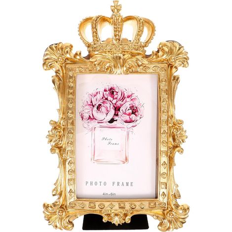 Cadre Photo Vintage Mural Table en Résine 6 Pouces Cadre Photo Rétro Baroque Doré Couronne Sculptée Décoration Intérieure Élégante pour Bureau et Maison (1/5)