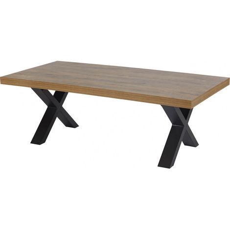 DENVER - Table Basse Aspect Bois Piètement X Métal Noir (1/3)