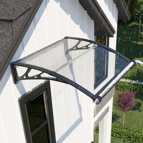 Outdoor Door Awning 120 x 100 cm Canopy with Drainage for Terrace Anti-UV rain wind snow, polycarbonate 5 mm, impact-resistant, anti-rust ABS bracket, for windows, balconies, terraces (1/5)