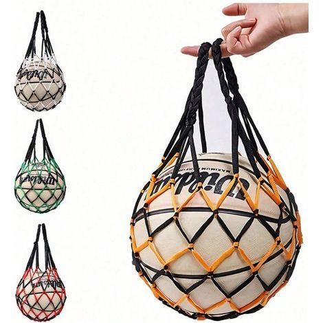 1 Stück Tragbare Hängeaufbewahrungstasche für Sportbälle, Basketball-Netztasche, Volleyball-Netzhalter, Organizer für Fitnessstudio und Reisen, Orange-schwarze Netztasche (1/5)
