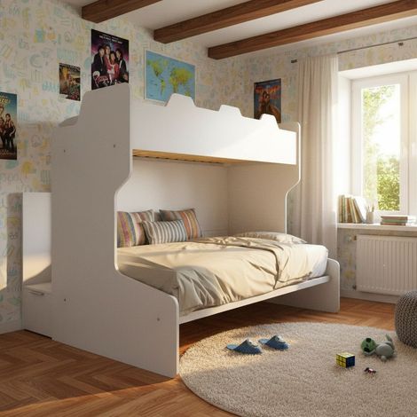 Letto a castello salvaspazio con scala contenitore - 1 Piazza e mezza + singolo - Bianco (1/5)