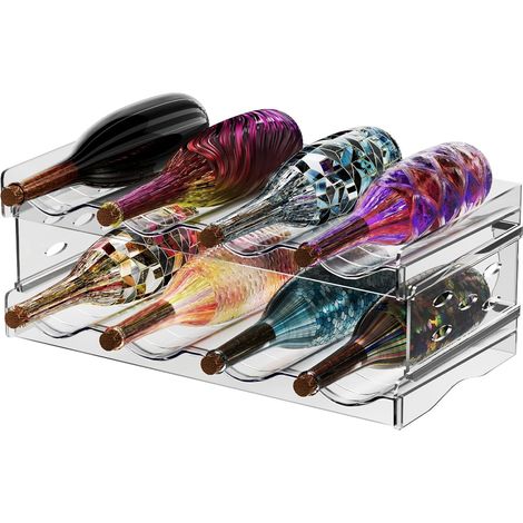 2 Pièces Range-bouteille, Empilable, Plastique, 8 Bouteilles, Pour Réfrigérateur Cuisine