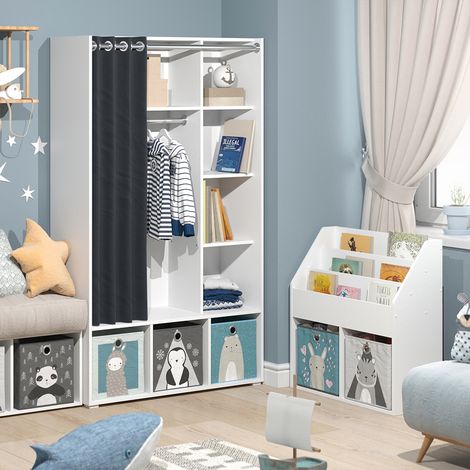 Armoire pour enfants Luigi, Blanc, 105.8 x 178.1 cm avec tringle à rideaux, Vicco (1/5)