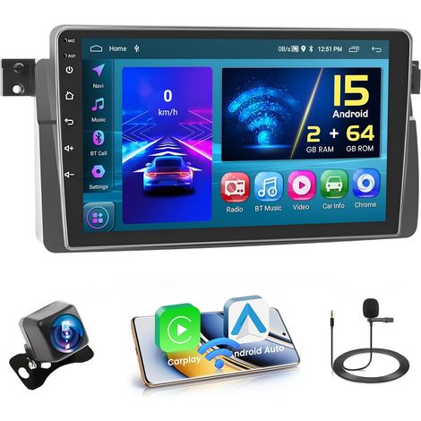 2+64GB Android 15 Autoradio Carplay Android Auto sans Fil pour Series 3 E46 1998-2006 Radio Écran Tactile 9 Pouces Bluetooth, WiFi, FM, RDS, USB, Caméra de Recula (1/5)