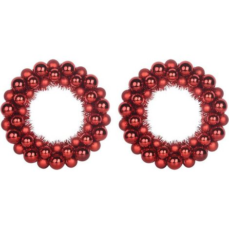 Couronne de boules de Noël, 2 pièces, rouge, 33 x 33 x 7 cm (1/5)