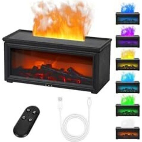 Diffuseur d'arômes 3D effet cheminée, humidificateur 250 ml avec télécommande, diffuseur d'huiles essentielles avec 7 couleurs d'éclairage, 3 minuteries, arrêt automatique, pour chambre ou bureau