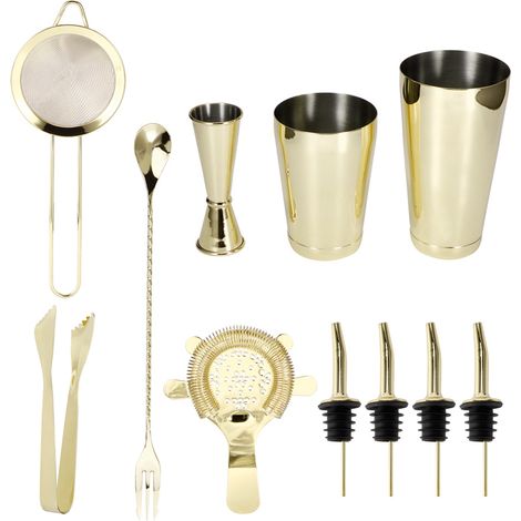 11-teiliges Cocktail-Set aus Edelstahl, professionelle Barausrüstung für Mixologie zu Hause oder im Club. (1/5)
