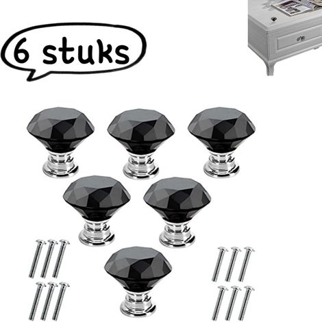 Poignée monotrou en 6 pièces - Poignée en cristal transparent de 30 mm - Accessoires minimalistes pour tiroirs d'armoires/armoires à pharmacie - Poignée de couvercle de boîte avec un trou - Argent - N (1/5)