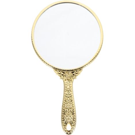 Miroir à main rétro - Poignée vintage - Miroir portable - Fleurs en relief - Ovale - Maquillage portable - Pour femmes et filles - Doré (1/5)